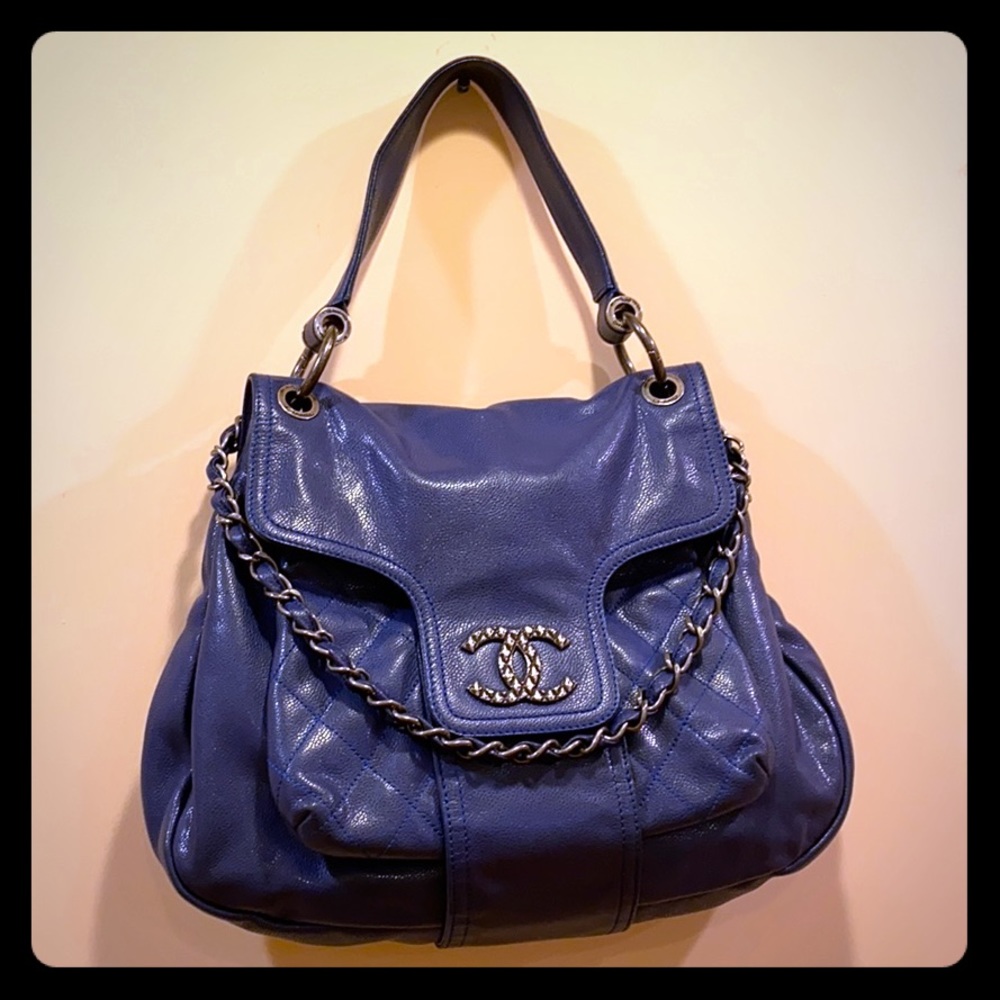 CHANEL Glazed Caviar Dark Blue 100% Authentic